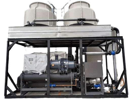 comprare 100hp frigorifero a bassa temperatura a vite raffreddato ad acqua con doppi compressori Hanbell per la macchina da stampaggio ad iniezione online manufacture