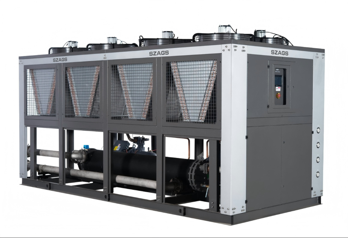 Refrigeratore a vite raffreddato ad aria da 150HP ad alta efficienza per il raffreddamento industriale di linee di estrusione di plastica